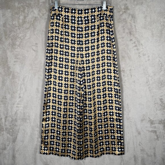 Zara Satin Wide Leg Pant L Geo Tile Print Silky Flowy Ankle Crop Dressy Trouser - Picture 8 of 16